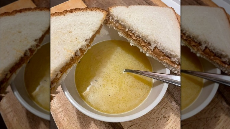 Peanut butter sandwich and chicken noodle soup