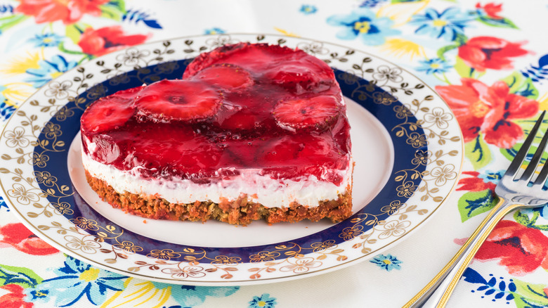 Heart-shaped strawberry pretzel salad