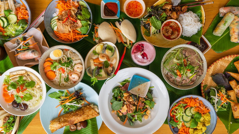 A table full of Vietnamese dishes