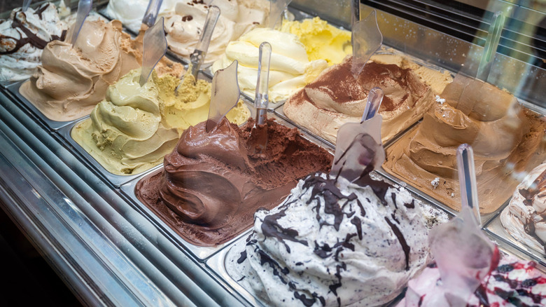 Ice cream flavors in a shop