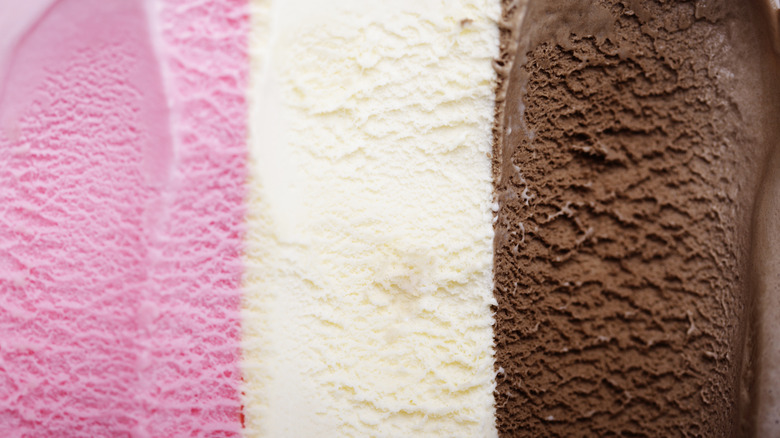Neapolitan ice cream showing three colors