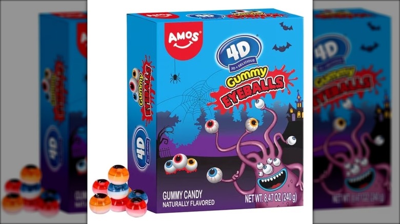 Box of Amos gummy candy eyeballs.