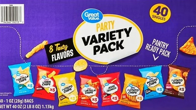 Variety pack of Great Value chips.