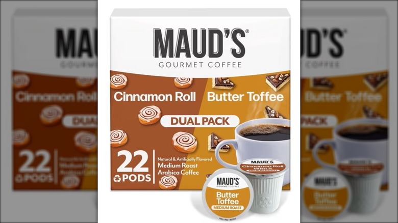 Maud's coffee pods in cinnamon roll and butter toffee flavors.
