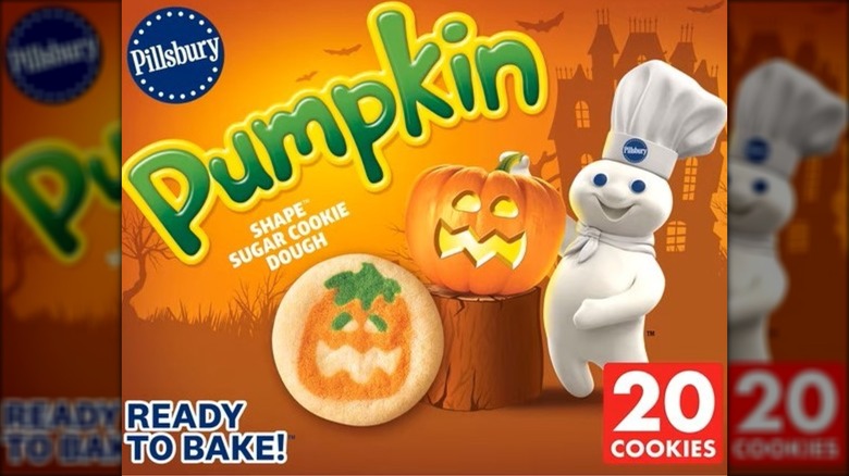 Package of pumpkin themed sugar cookie dough from Pillsbury.