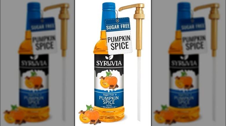 Bottle of sugar-free pumpkin spice syrup by Syruvia.