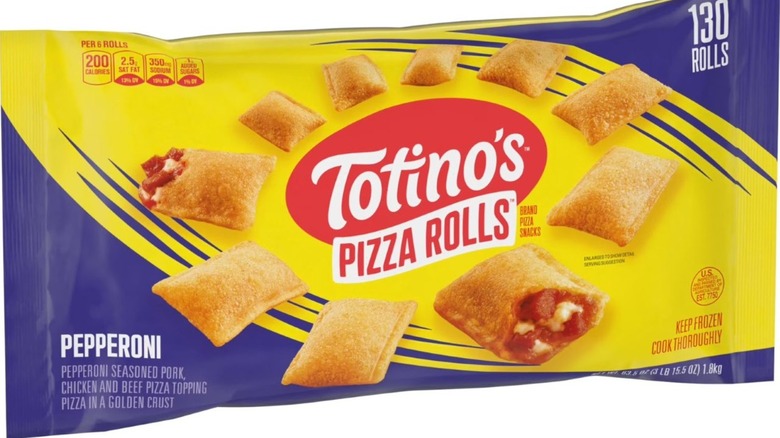 Bag of a Totino's Pepperoni Pizza Rolls.