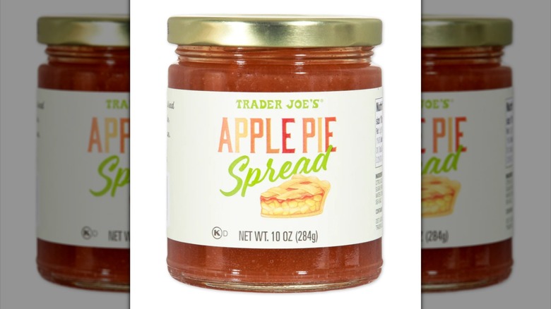 Jar of Trader Joe's Apple Pie Spread against white background.
