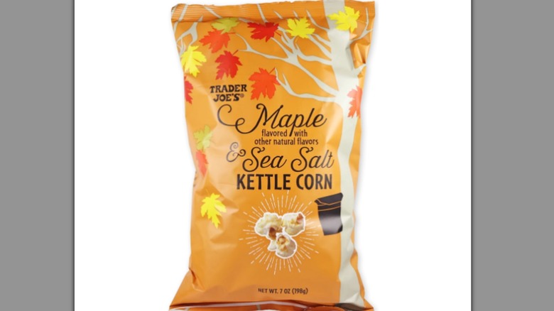 Trader Joe's Maple & Sea Salt Kettle Corn against white background.
