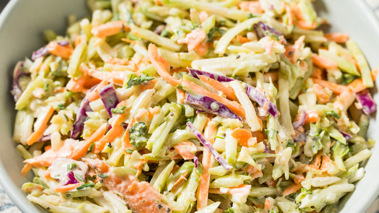 Coleslaw in a white bowl