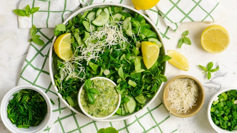 Green Goddess salad in a white bowl