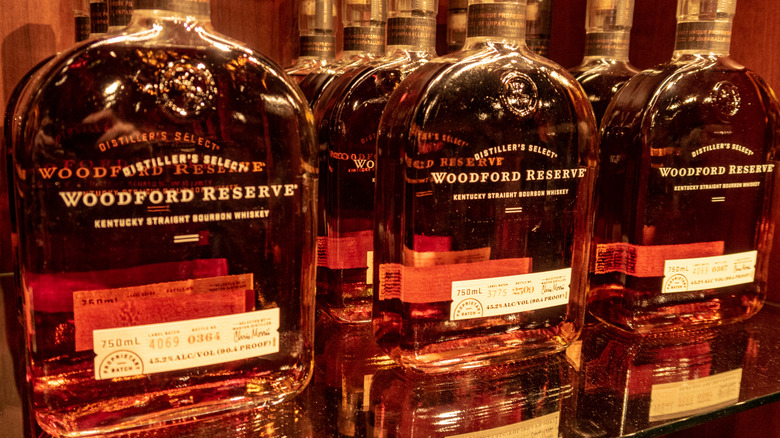 Bottles of Woodford Reserve on shelf at store
