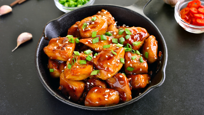 Teriyaki in a cast-iron pan