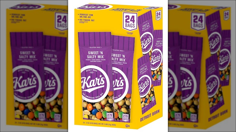Box of sweet and salty trail mix packs.