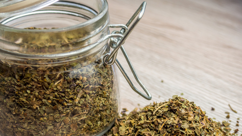 A jar of dried basil