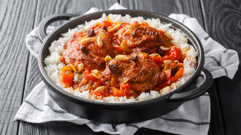 Country Captain chicken dish in a cast iron skillet