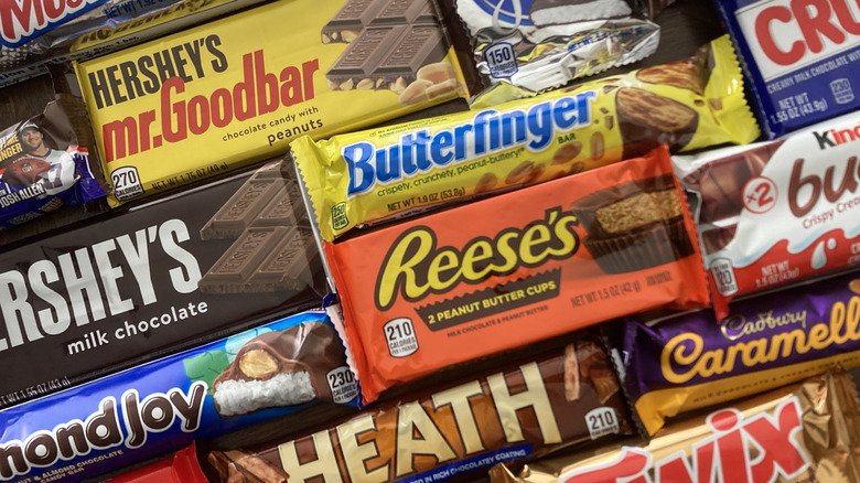 A selection of popular candy bars in wrappers