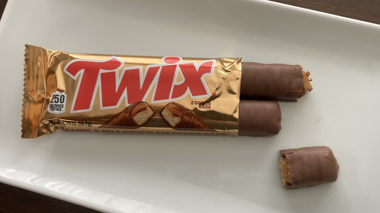Twix bar on white platter