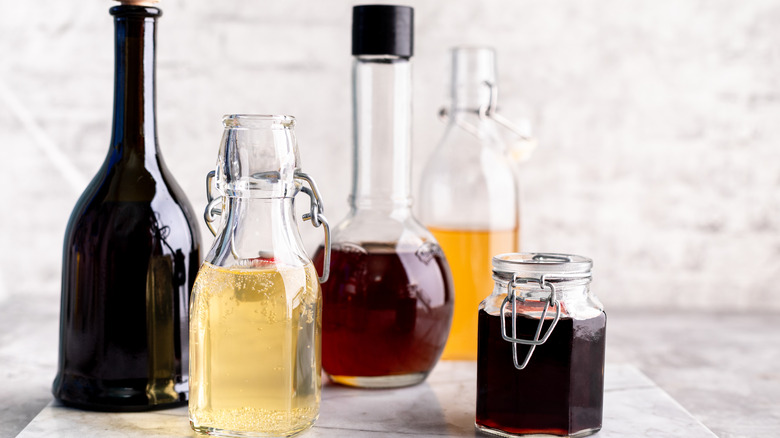 Vinegar varieties in glass bottles