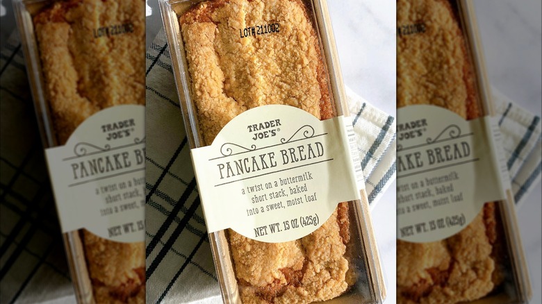 loaf container of Trader Joe's pancake bread on a marble countertop