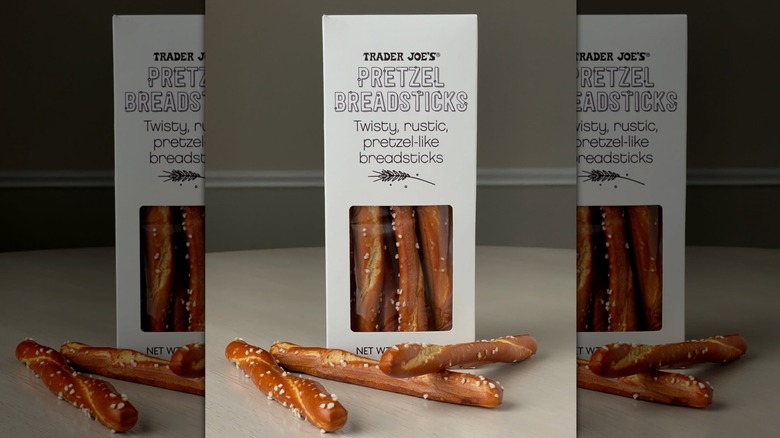 white box of Trader Joe's pretzel breadsticks