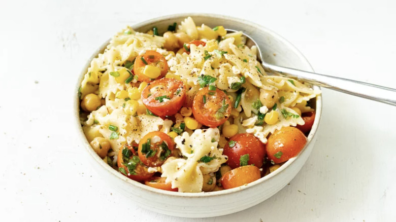 A bowl of Easy Bow Tie Pasta Salad