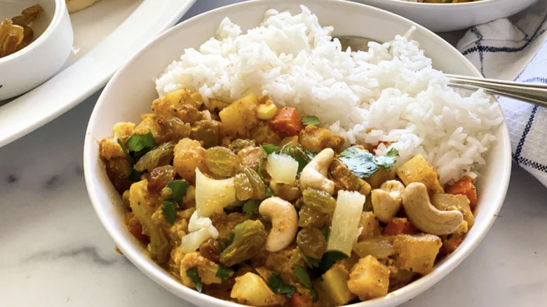 Bowl of Navratan Korma and rice