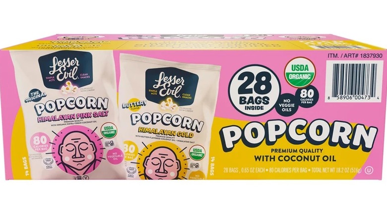 Lesser Evil variety pack of popcorn with two different salts.