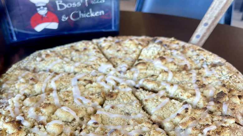 dessert pizza with Boss' pizza sign