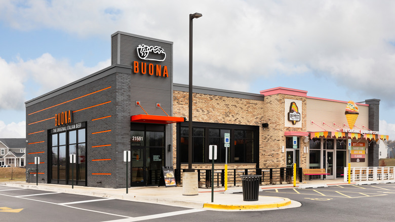 Front of Buona Beef sandwich in Illinois