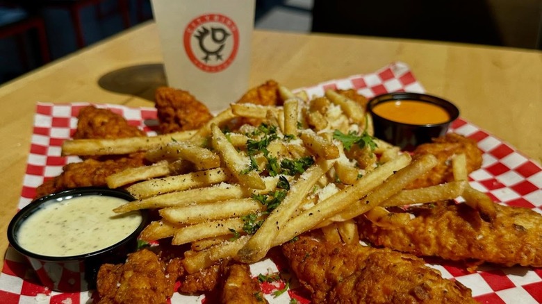 Chicken tenders, fries and drink from citybird
