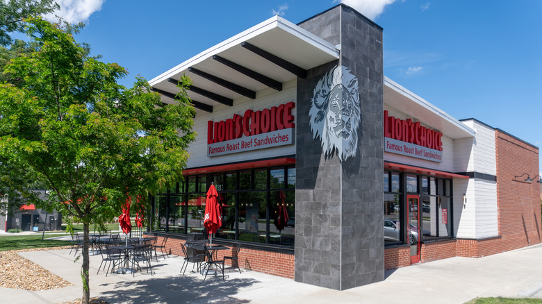 front of a Lion's Choice restaurant