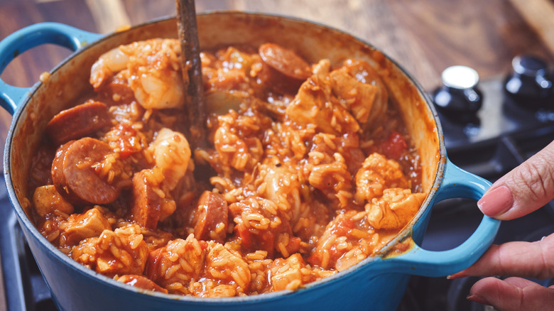 Chicken and shrimp cooking