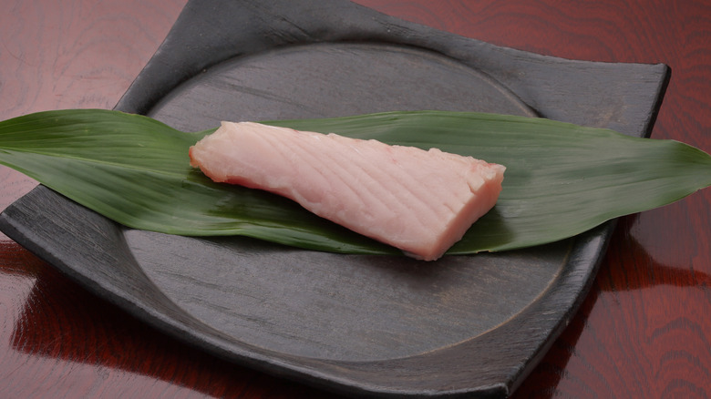 Raw albacore tuna on a plate