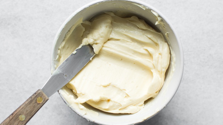 close up of frosting in bowl