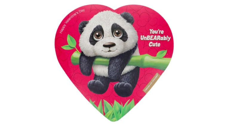 Heart shaped chocolate box with panda image