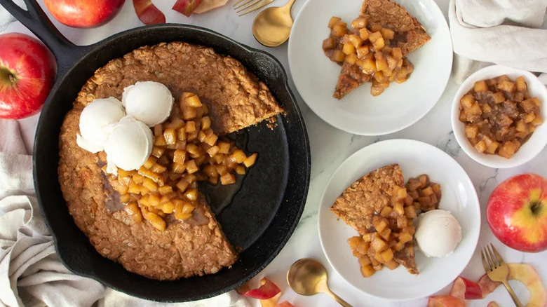 caramel apple skillet cookie in pan