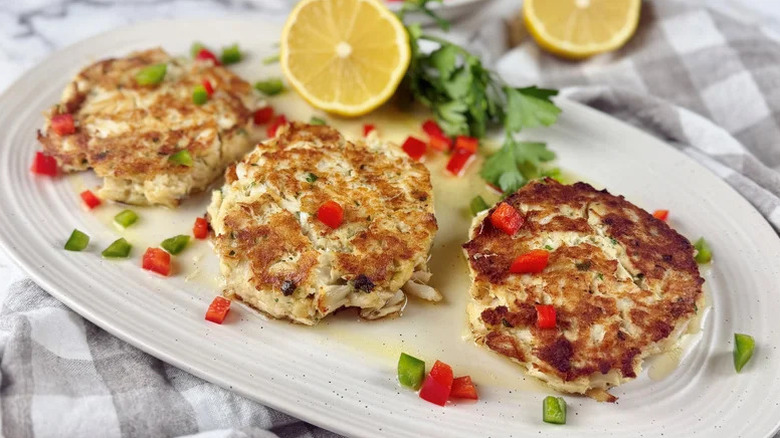 platter of homemade crab cakes