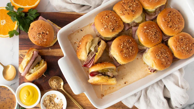 tray of Cuban slider sandwiches