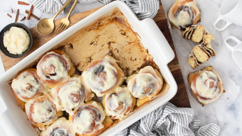 pan of overnight cinnamon rolls