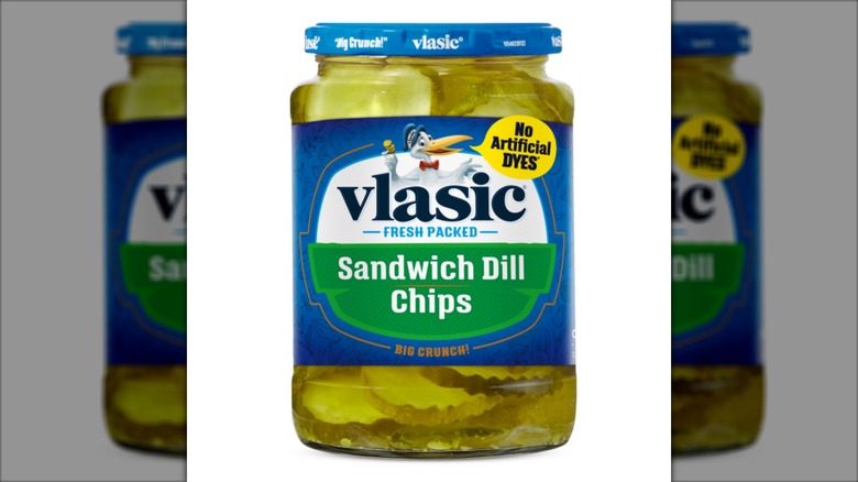 Jar of Vlasic dill pickle chips.
