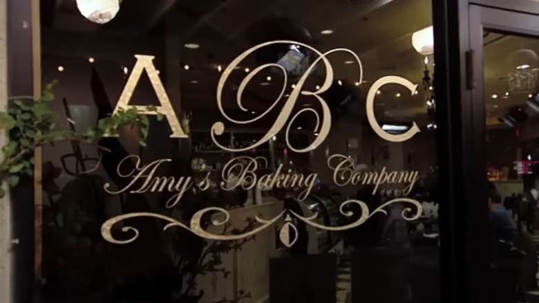 Decal sign of Amy's Baking Company, as shown on Kitchen Nightmares