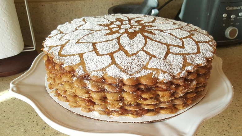 apple stack cake on platter