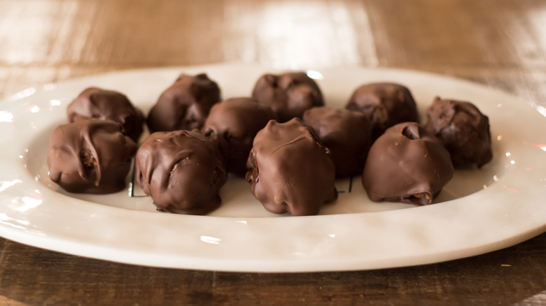 plate of chocolate covered bourbon balls