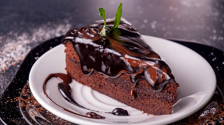 slice of sachertorte on plate