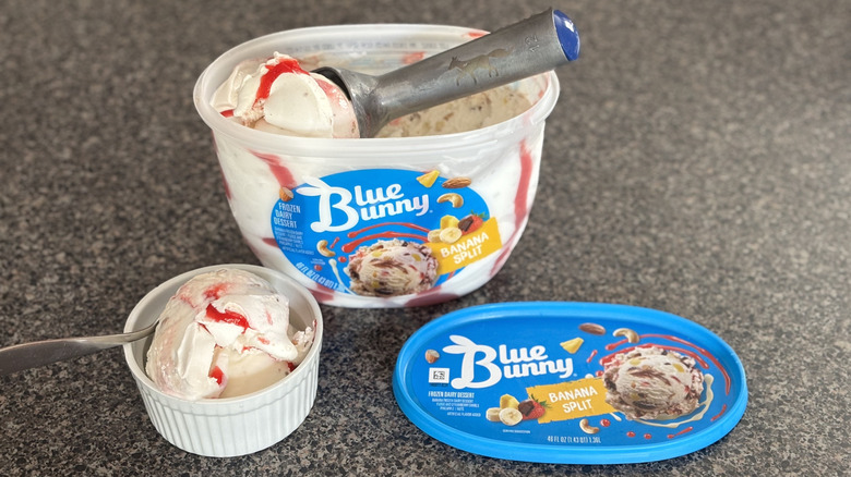 ice cream carton with bowl of ice cream next to it
