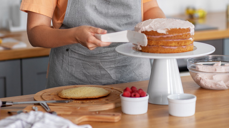 crumb coating a cake