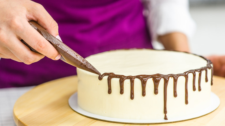 decorating a cake