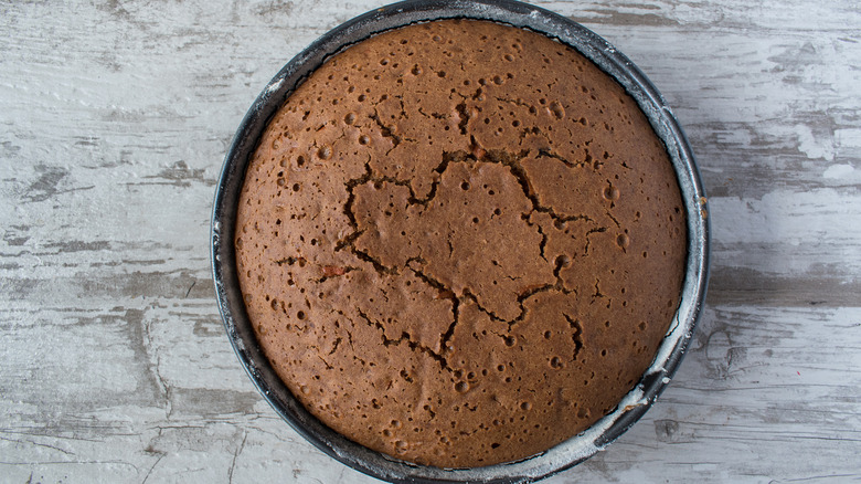 chocolate cake in pan