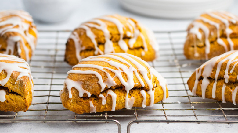 Pumpkin scones with striped glaze